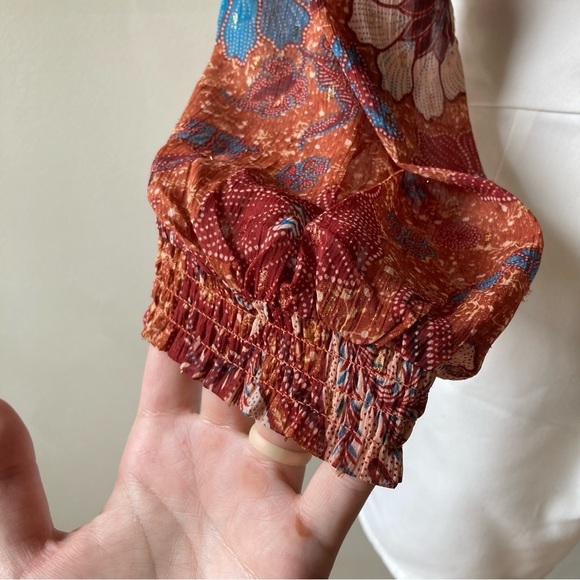 Joie | Burnt Sienna Floral Breezy Crop Tuck Waist Button Down Blouse - Picture 10 of 12